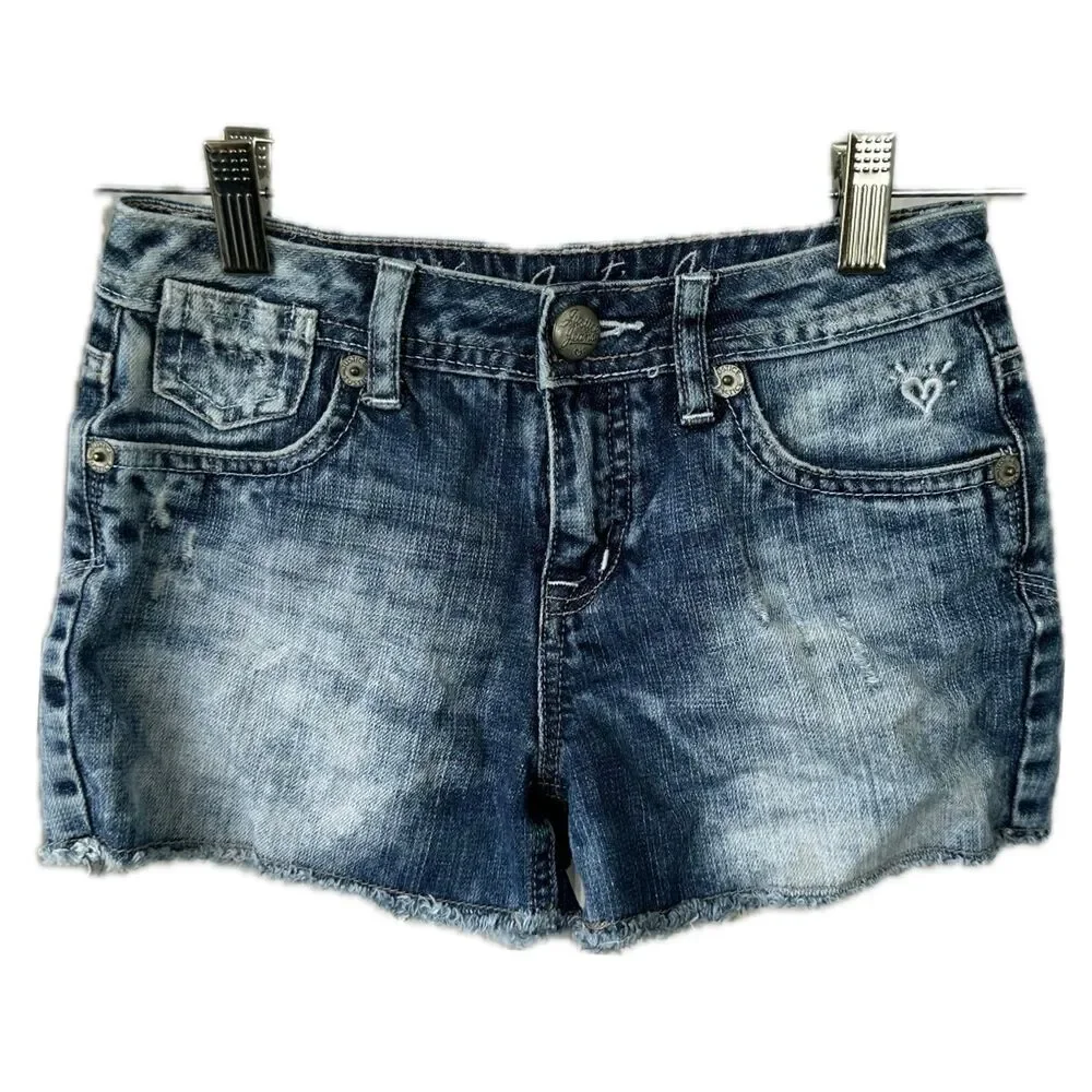 Justice Jeans Girls Simply Low 100% Cotton Distressed Acid Wash Denim Shorts 12S